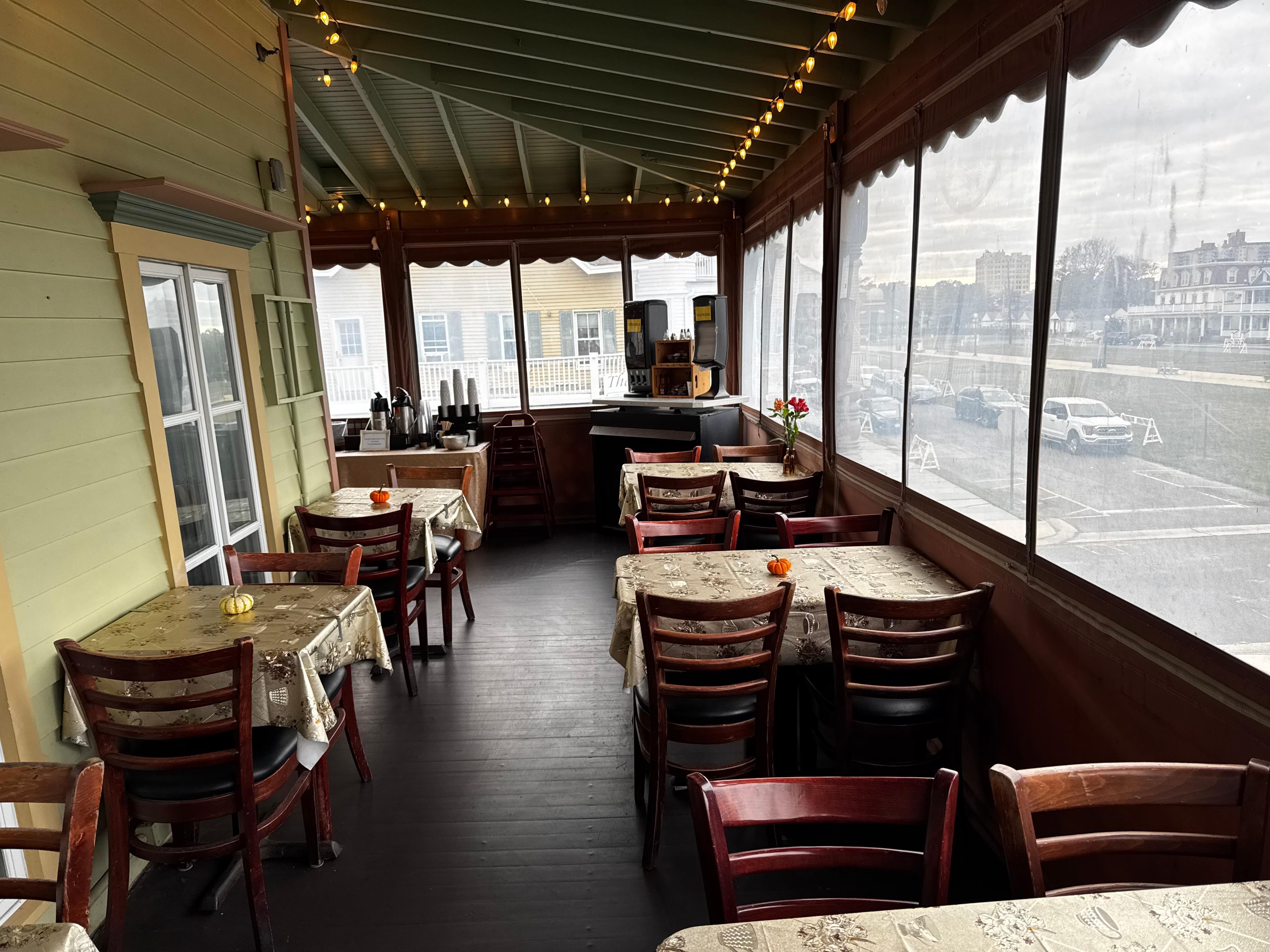 Second floor porch/dining area.  Always open. 