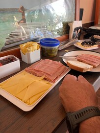 Breakfast option- basically build a sandwich. Also had cereal and some fruit. No hot food options.