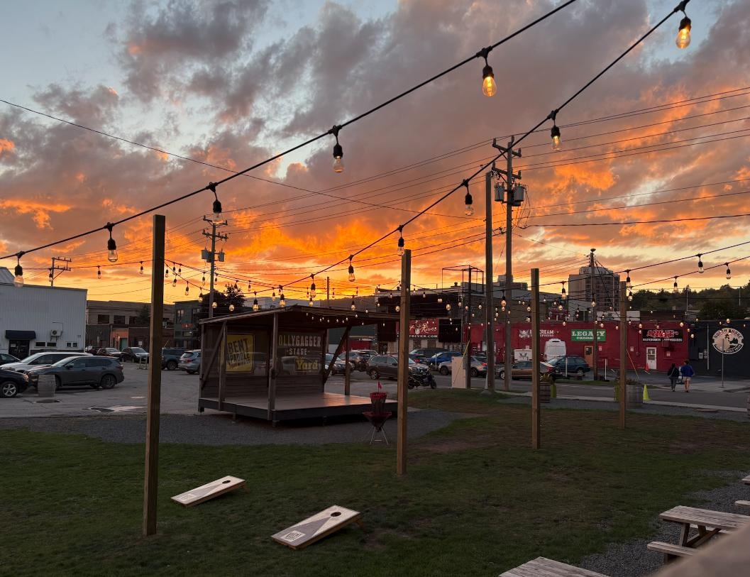 October sunset from the deck at Bent Paddle Brewing.