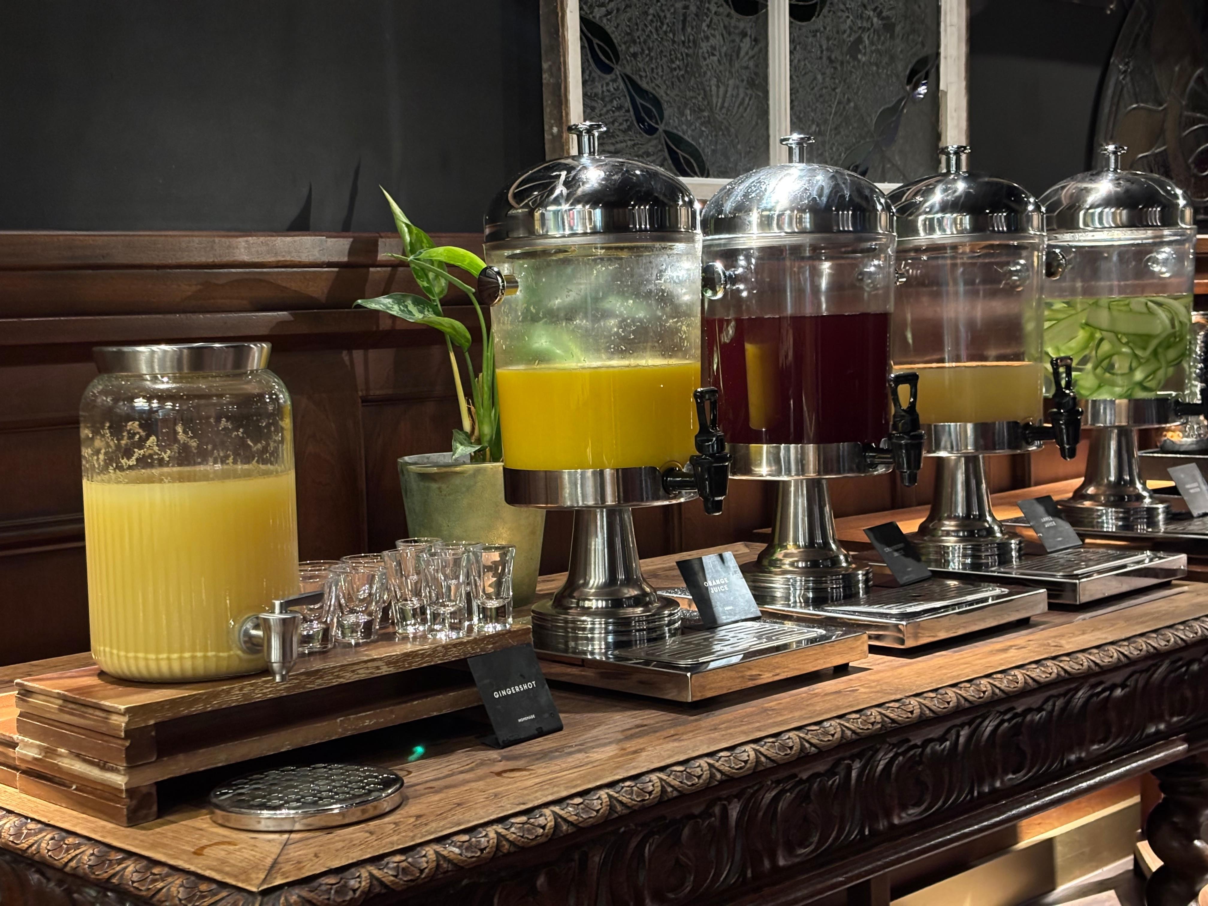 Fresh juice buffet including ginger shots