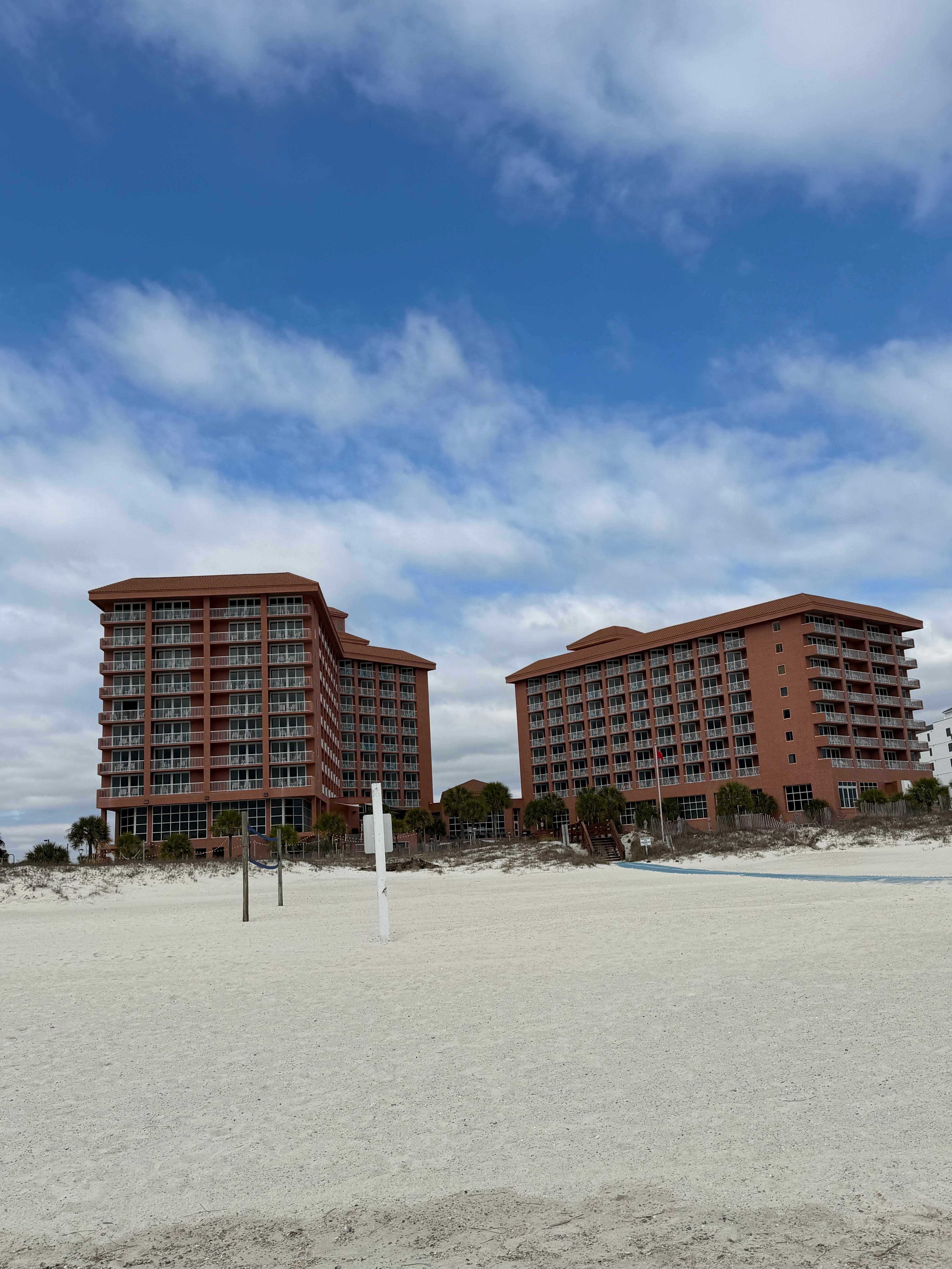 From the beach, our building is on the right. 