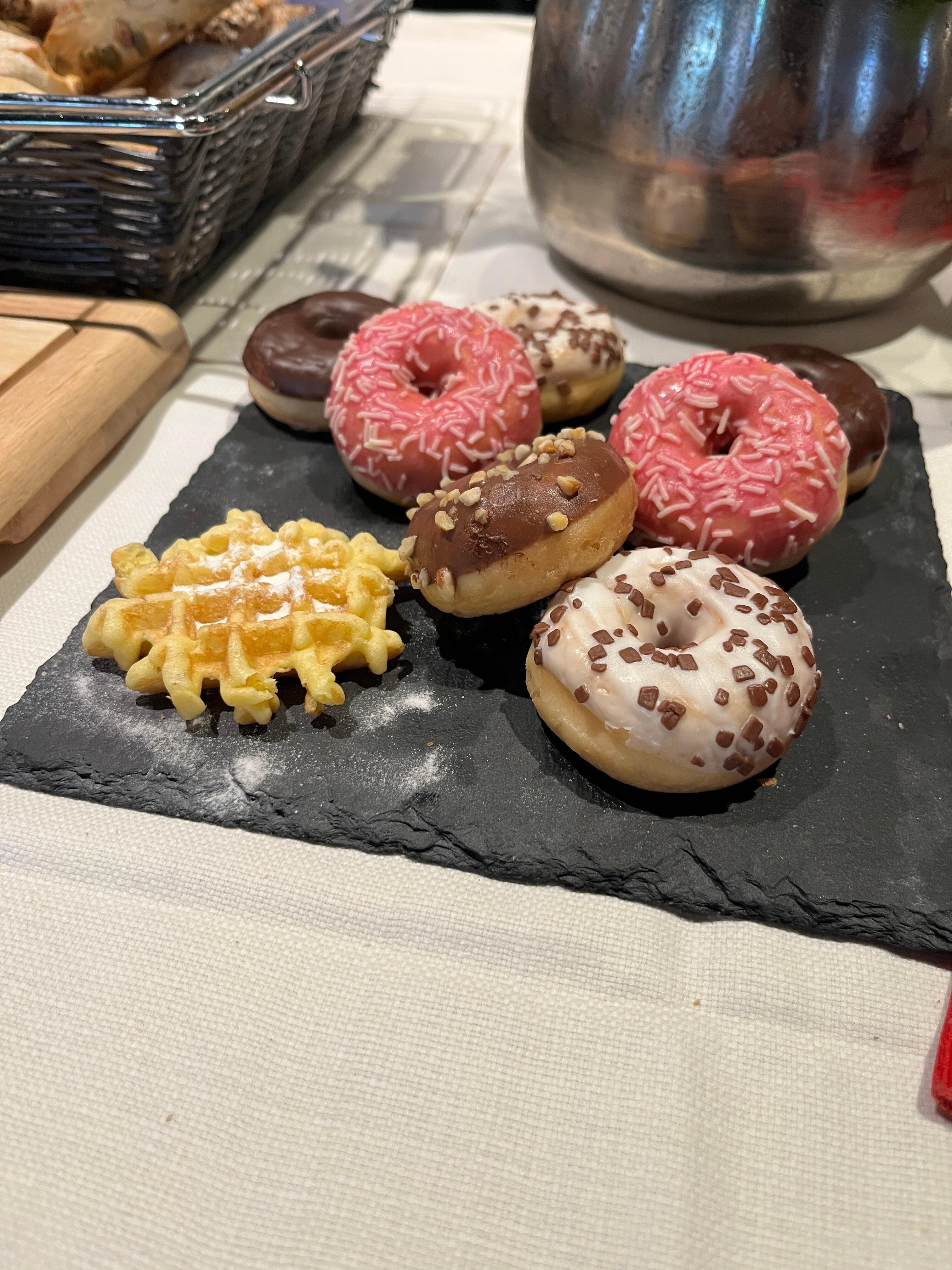 Morning breakfast included the best little donuts.