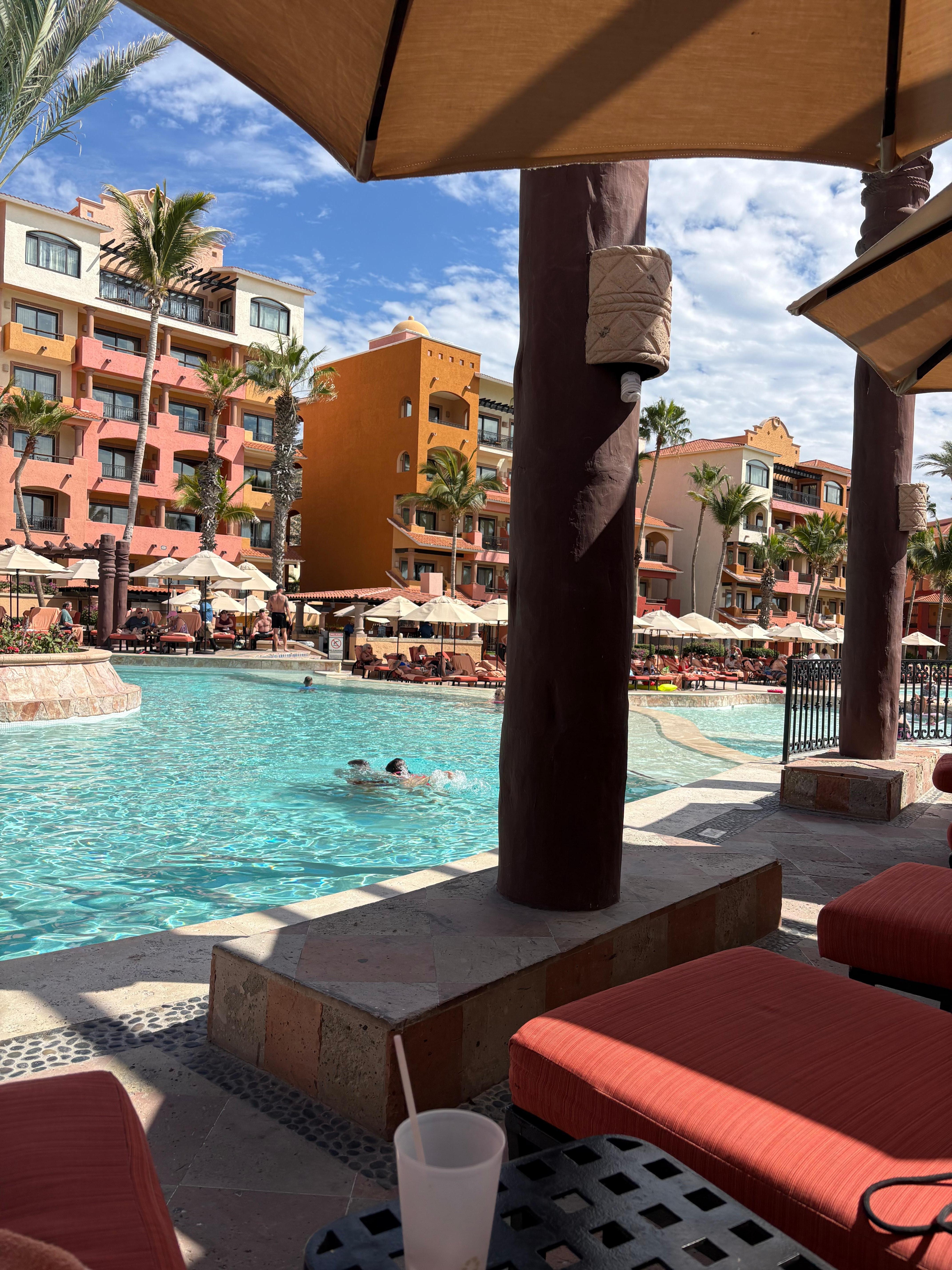 View of the pool at the top of the resort.
