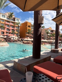 View of the pool at the top of the resort.