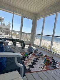 Screened in area was perfect for the babies to play