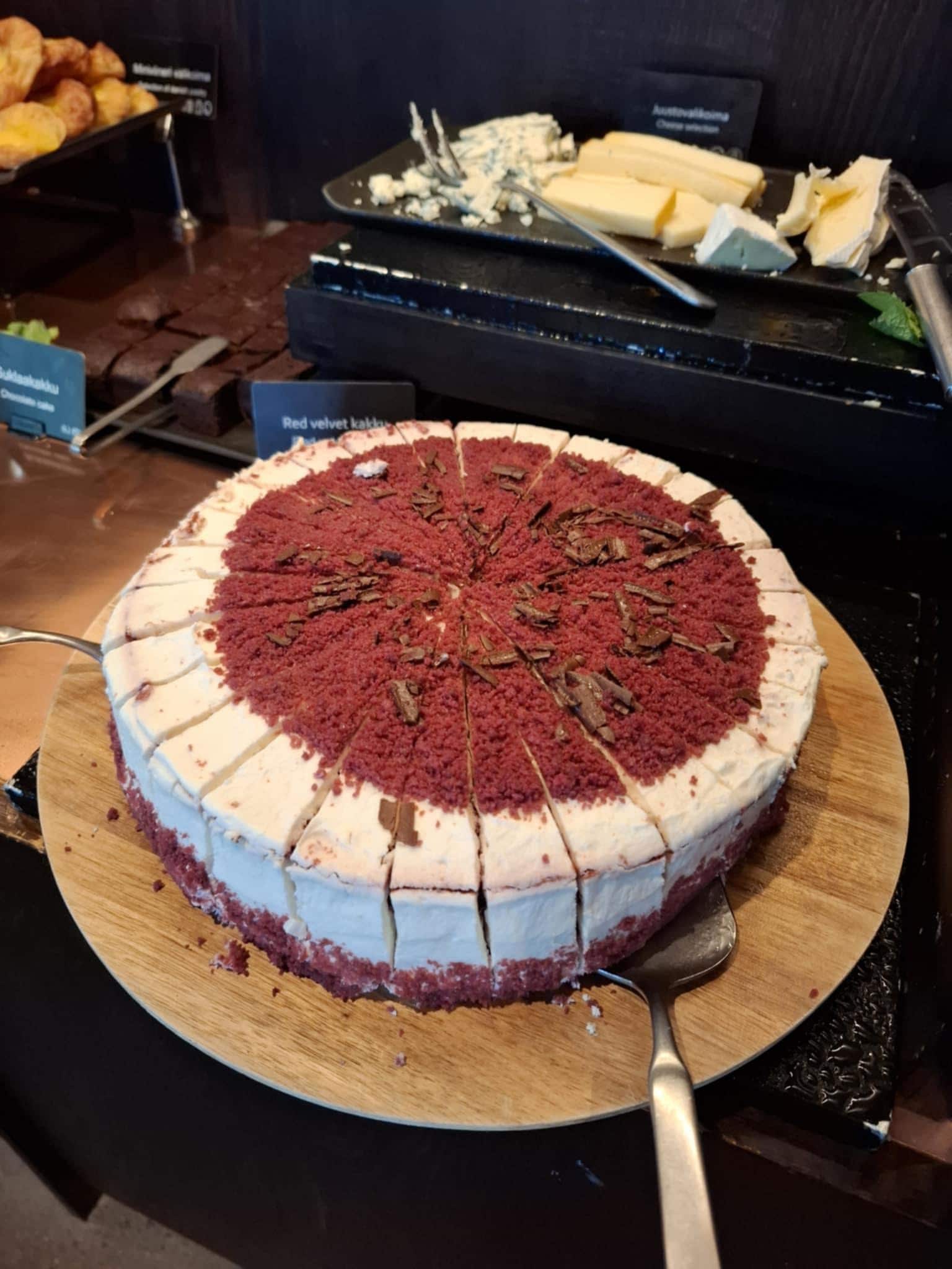 Delicious cake at the breakfast buffet