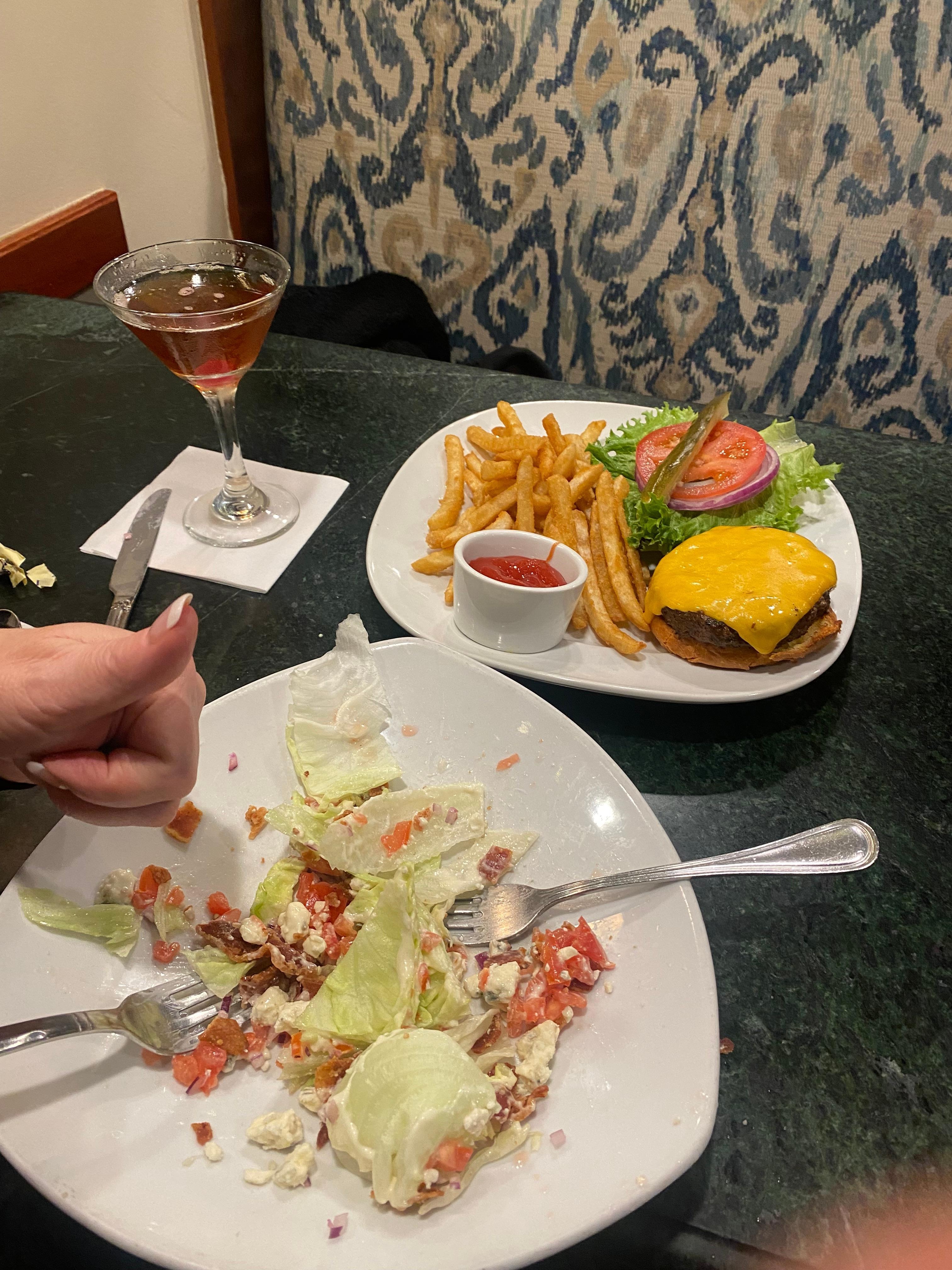 Half demolished wedge salad and burger!