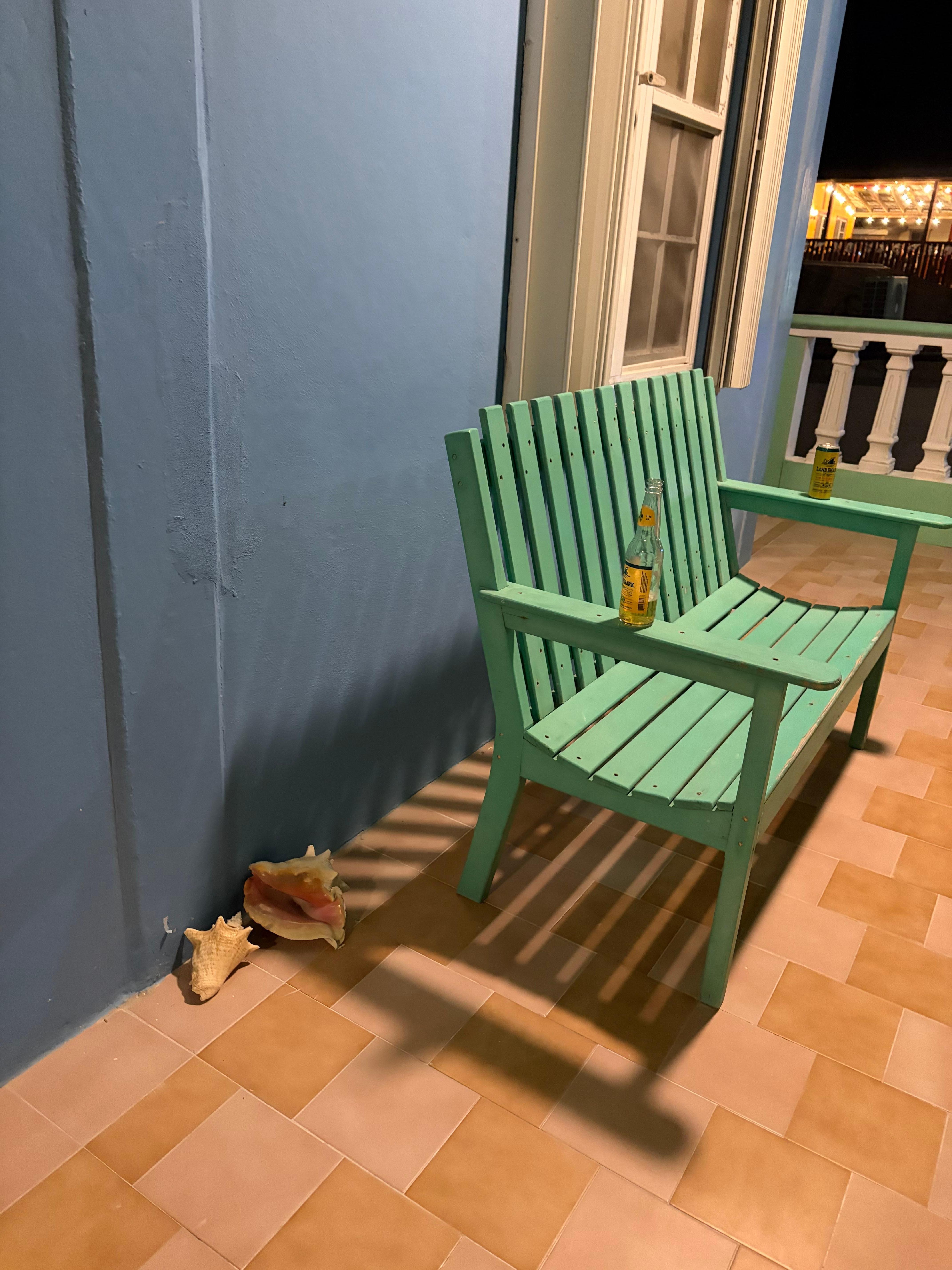 Bench on balcony to enjoy view.