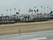 Looking at the hotel from the pier in the early am