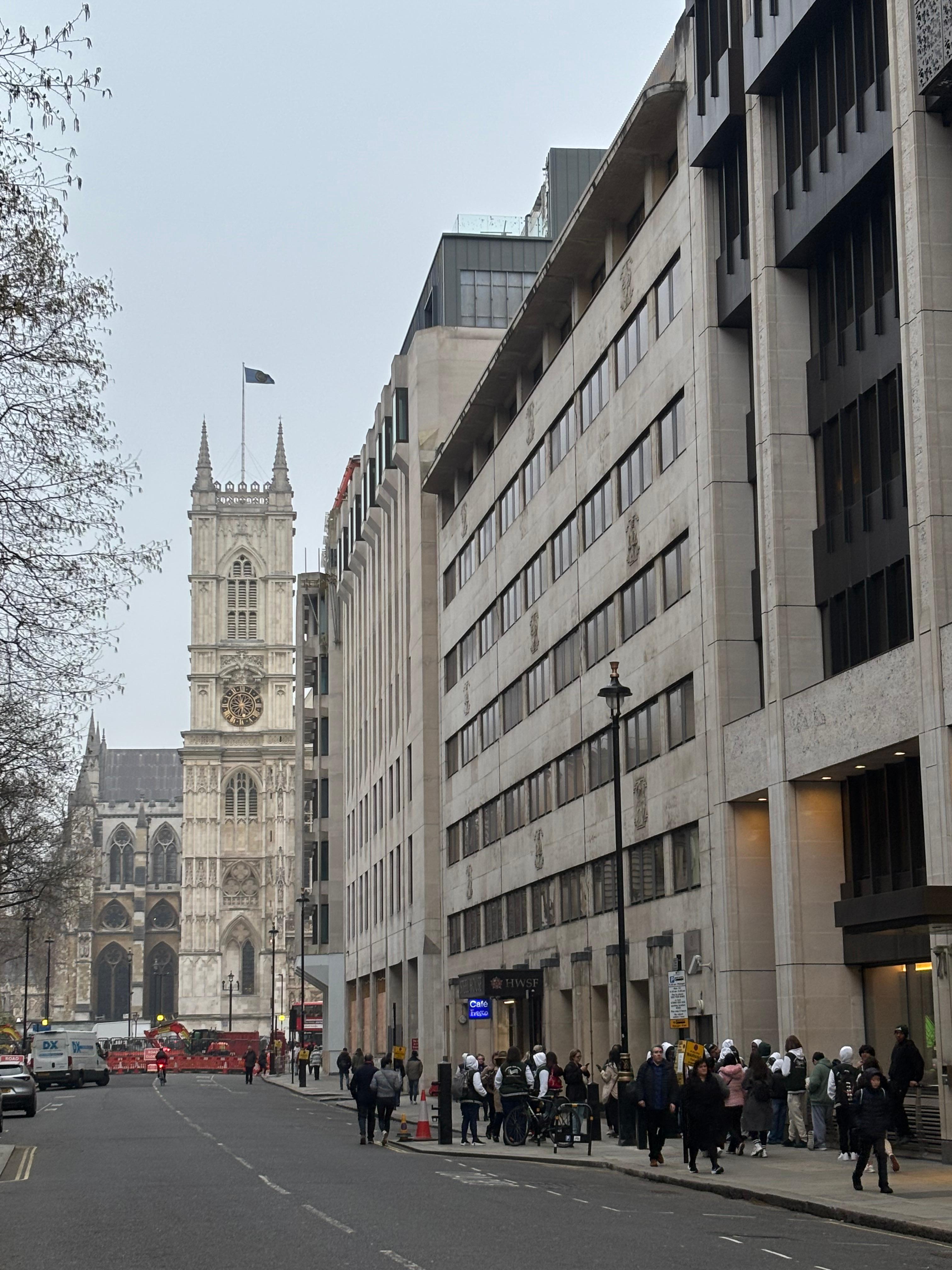 Westminster Abbey located just 1 block down the street