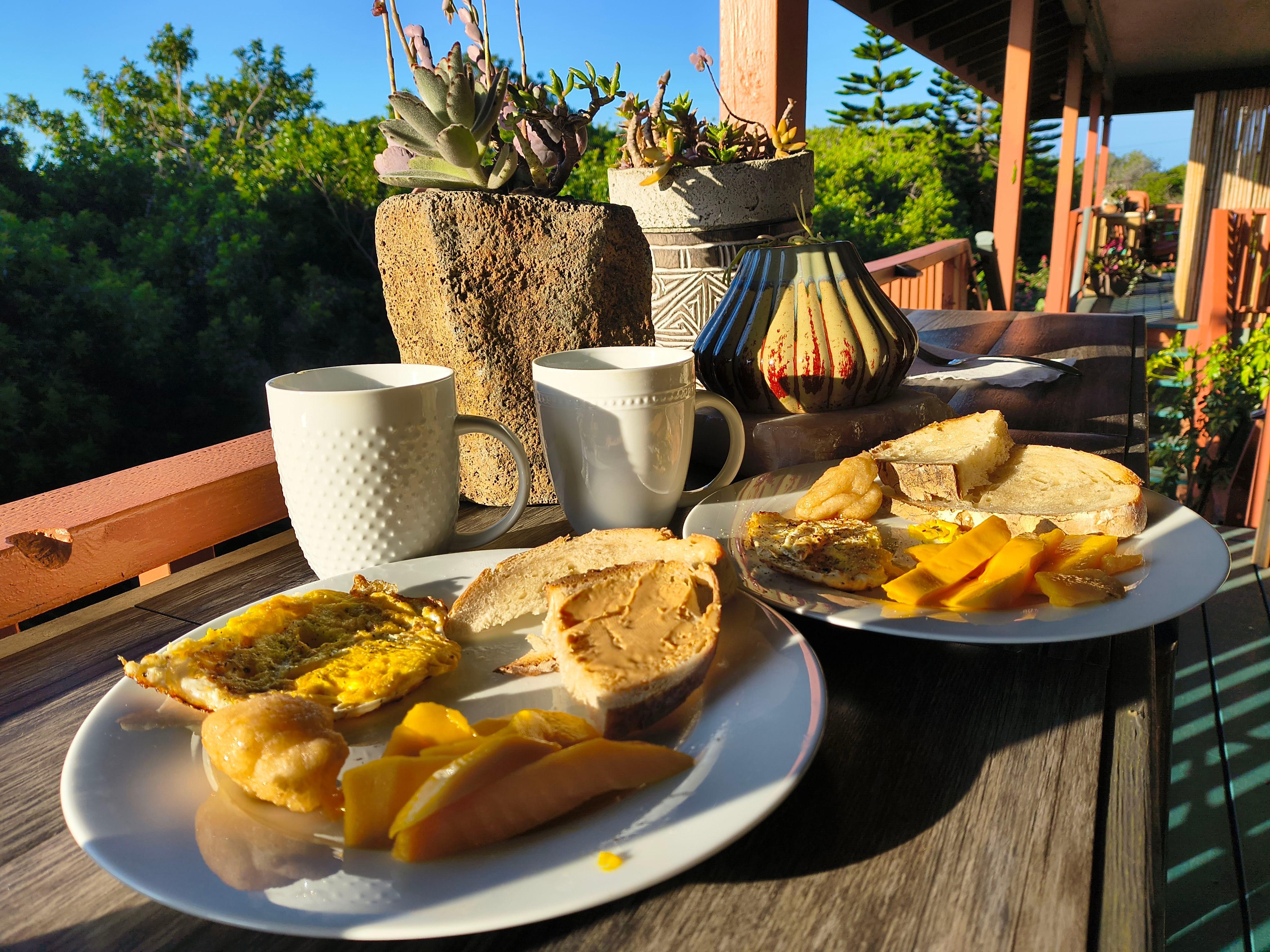 Farm fresh eggs and breakfast on the balcony