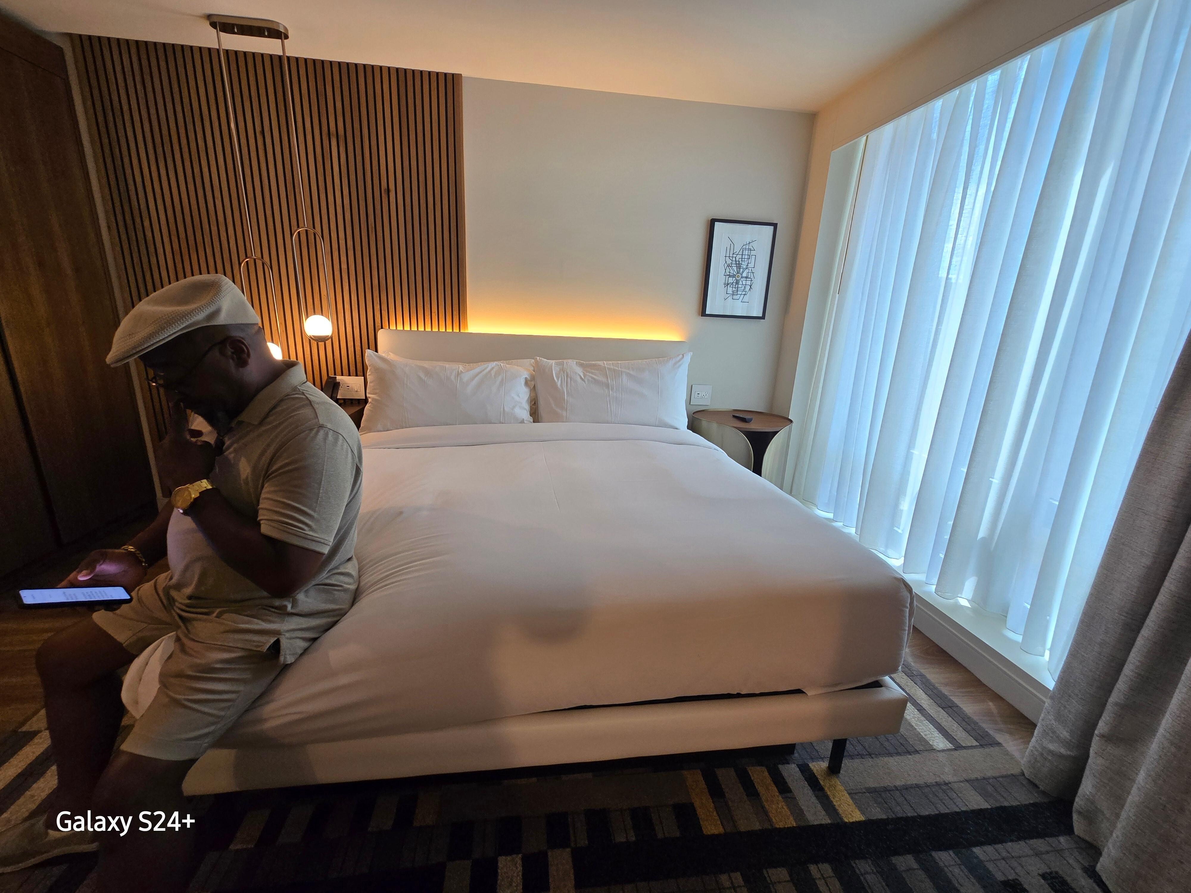 King bed by the window.