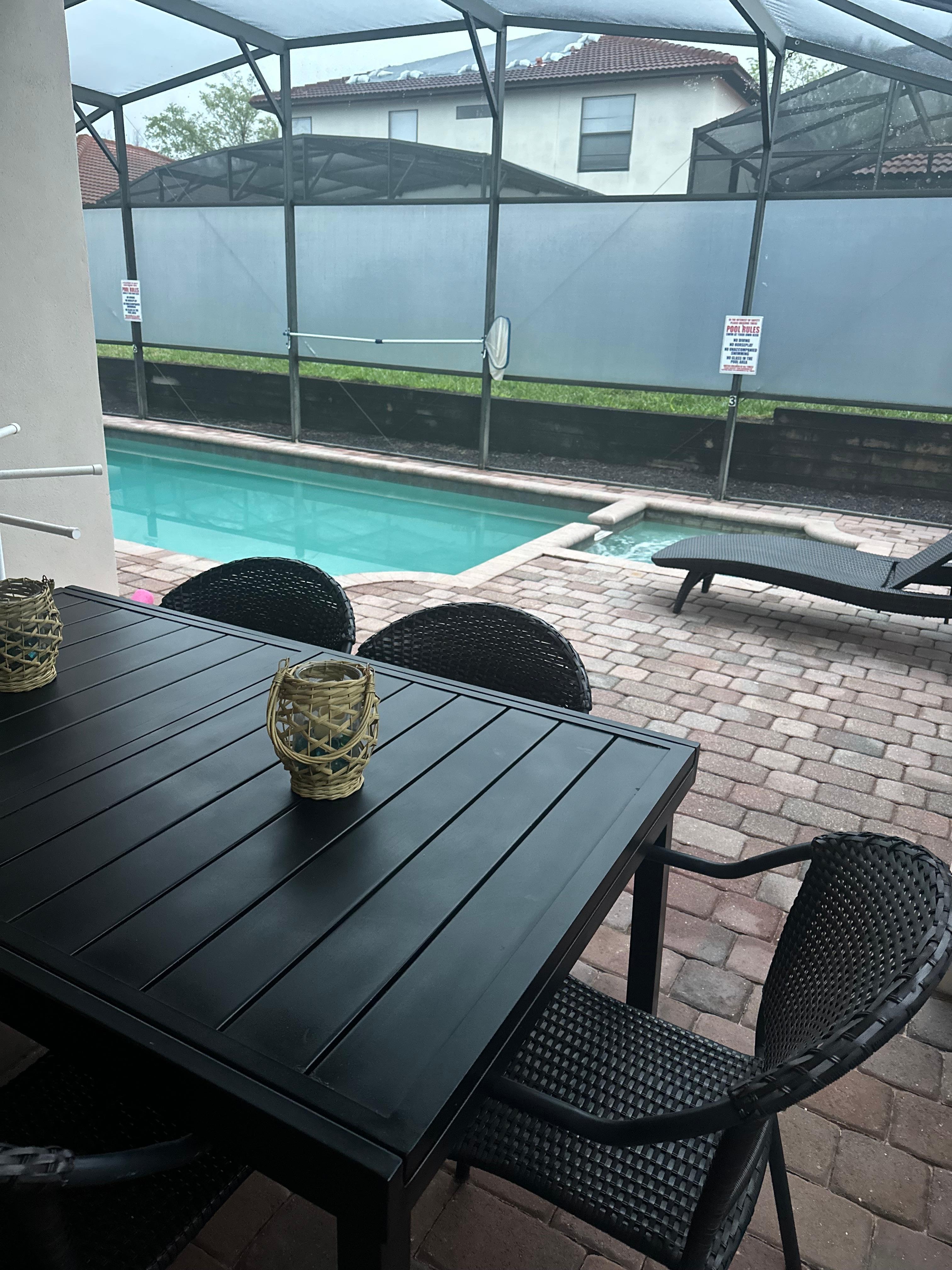 Indoor dining and outdoor dining by the pool! 