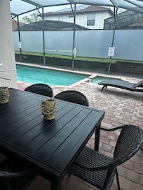 Indoor dining and outdoor dining by the pool!