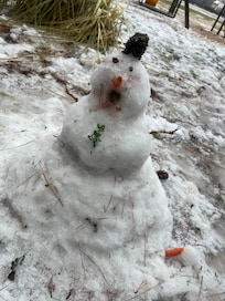 We made a tiny snowman and the kids had fun playing on the swing set
