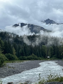 River-mountain view near cabin