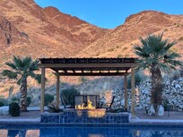 Pool and fire in the evening