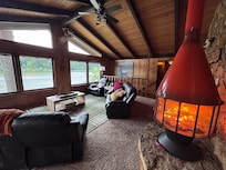Living room with decorative fireplace