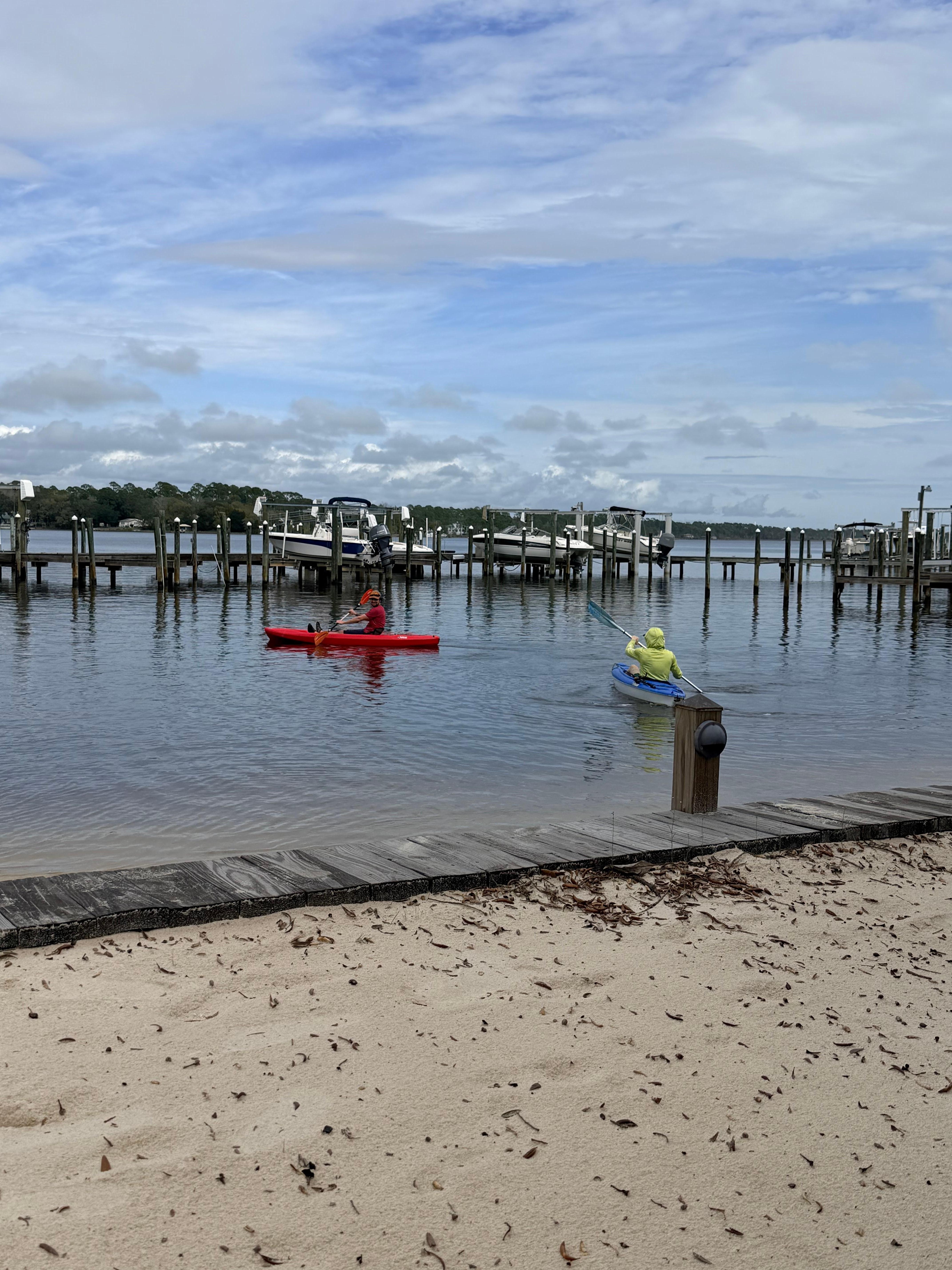Small private beach with access to the water, fishing docks and easy kayaking.  