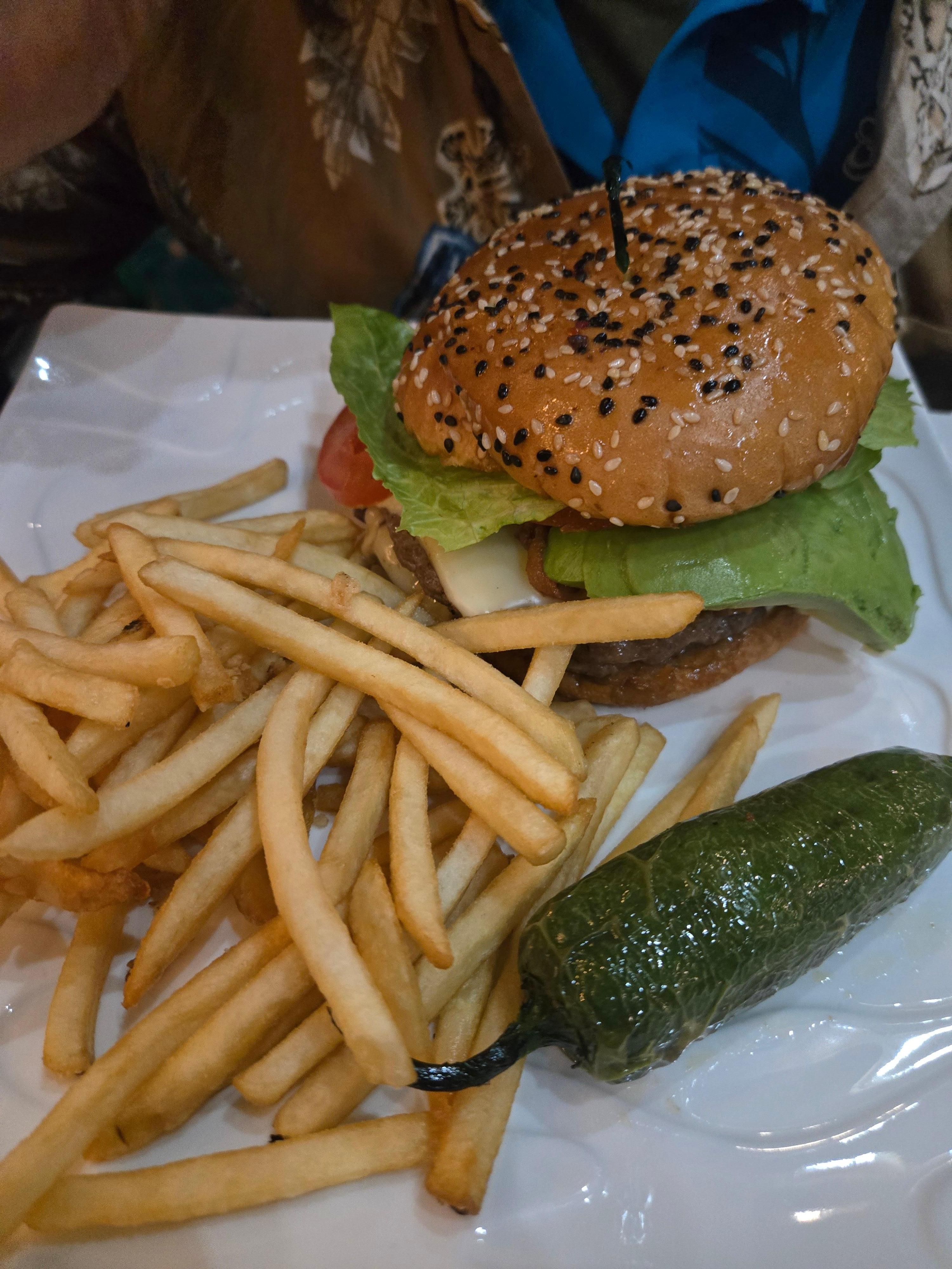 Hamburger was huge and so tasty (dinner menu)