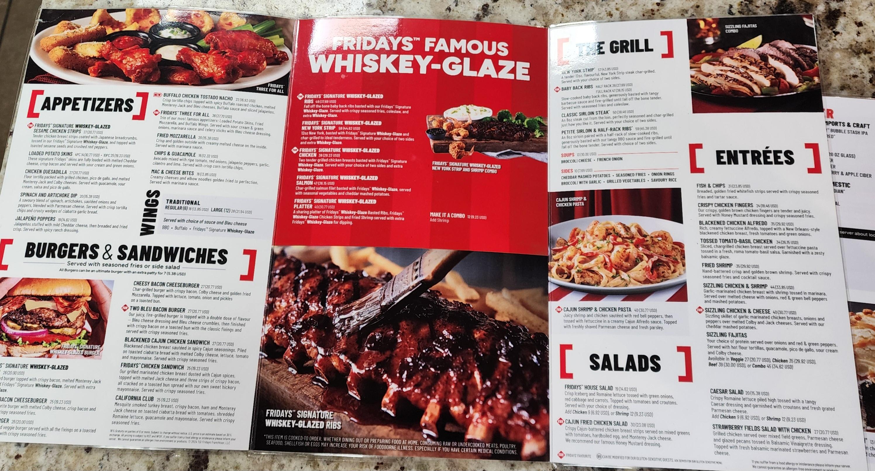 TGIFridays menu