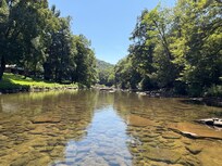 Standing in the middle of the river directly in front of the house looking right.