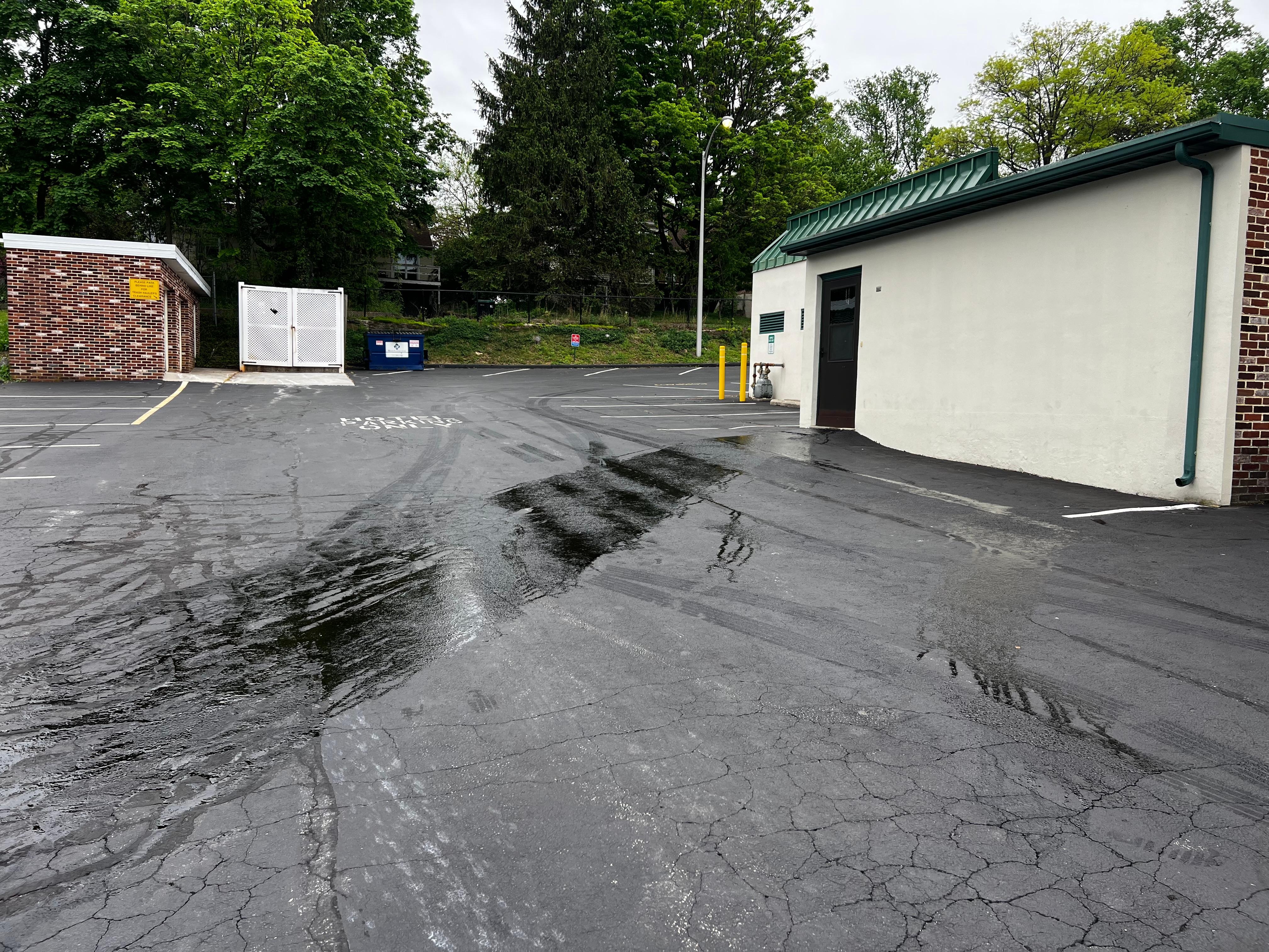 Grease from breakfast poured into parking 