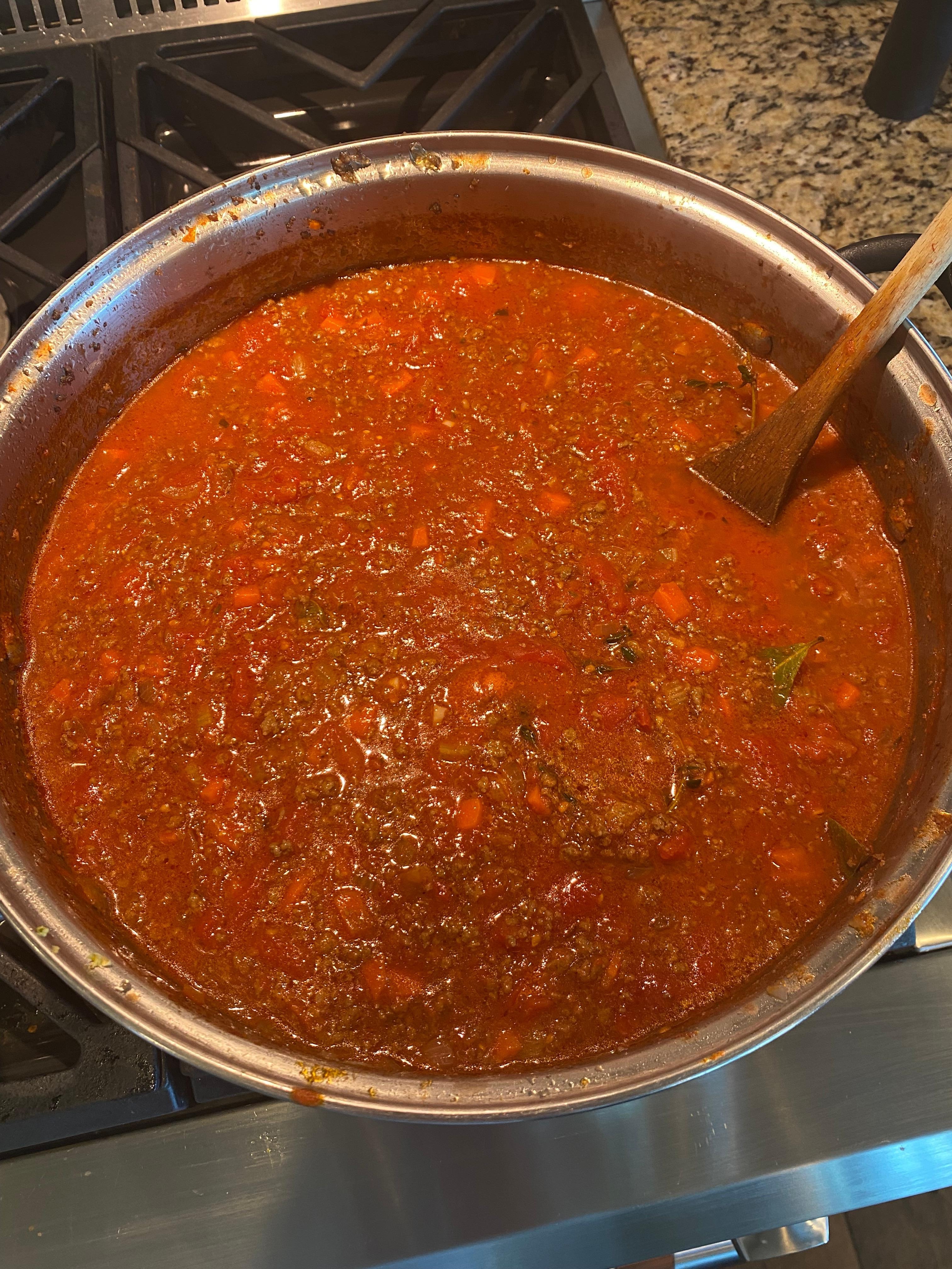 Homemade noodles & Bolognese sauce. 