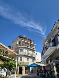 External view looking up at apartment.