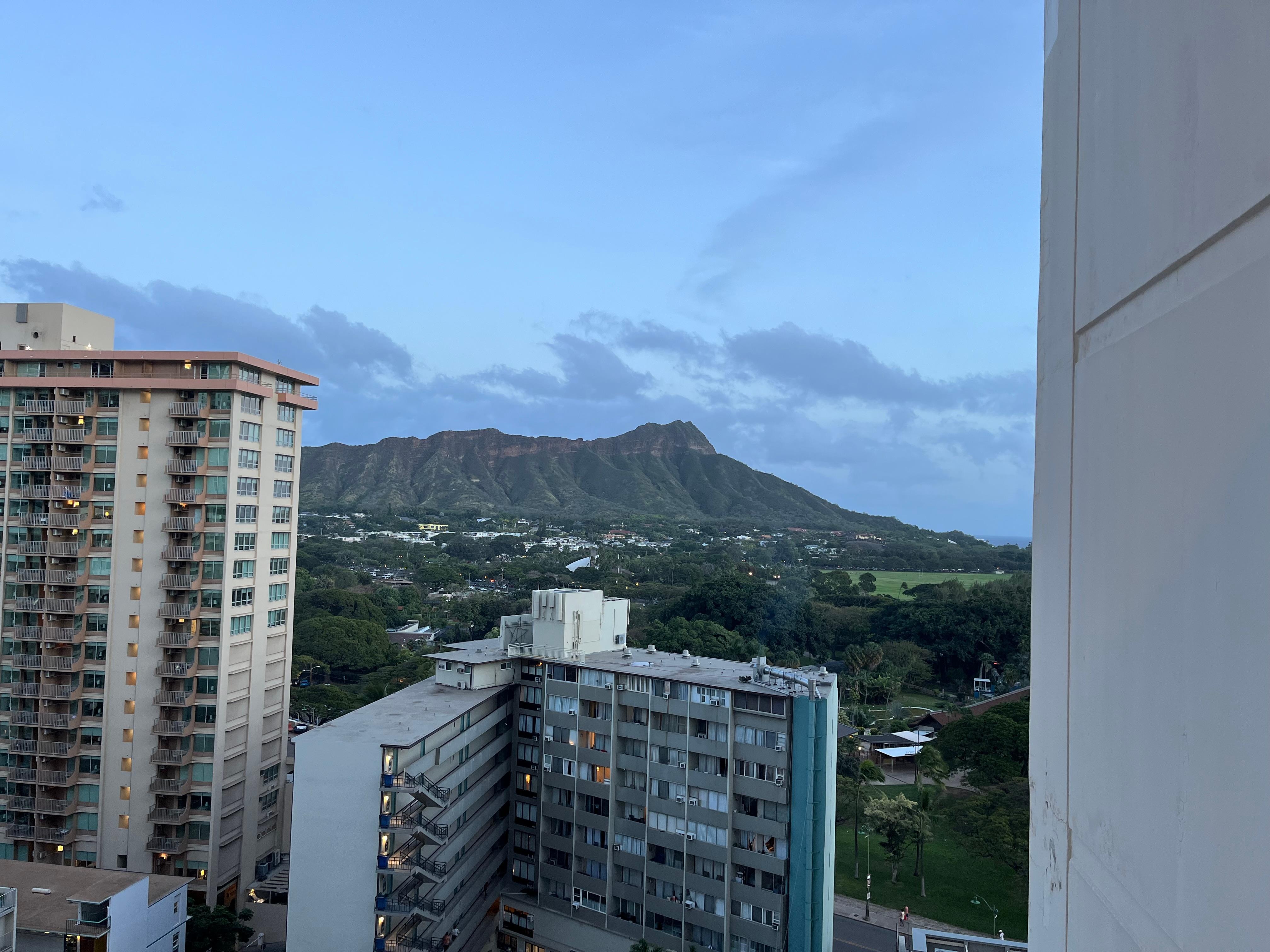 Off toward Diamond Head from the hotel upper floors.