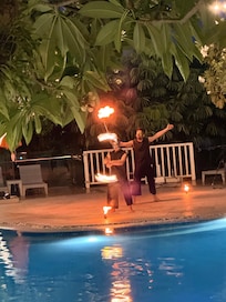 Fire dance and display near restaurant
