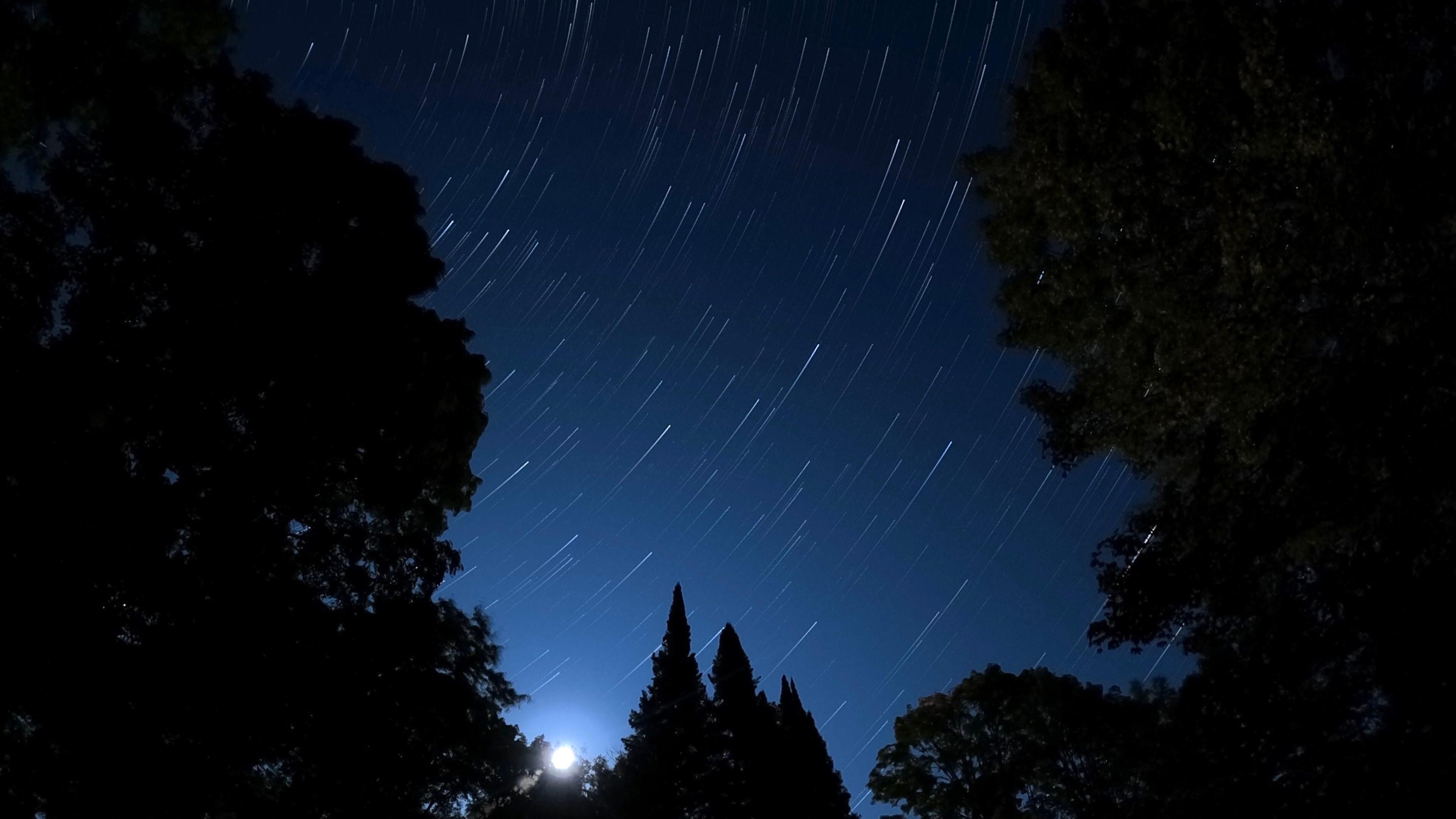 Star trails with moon rise