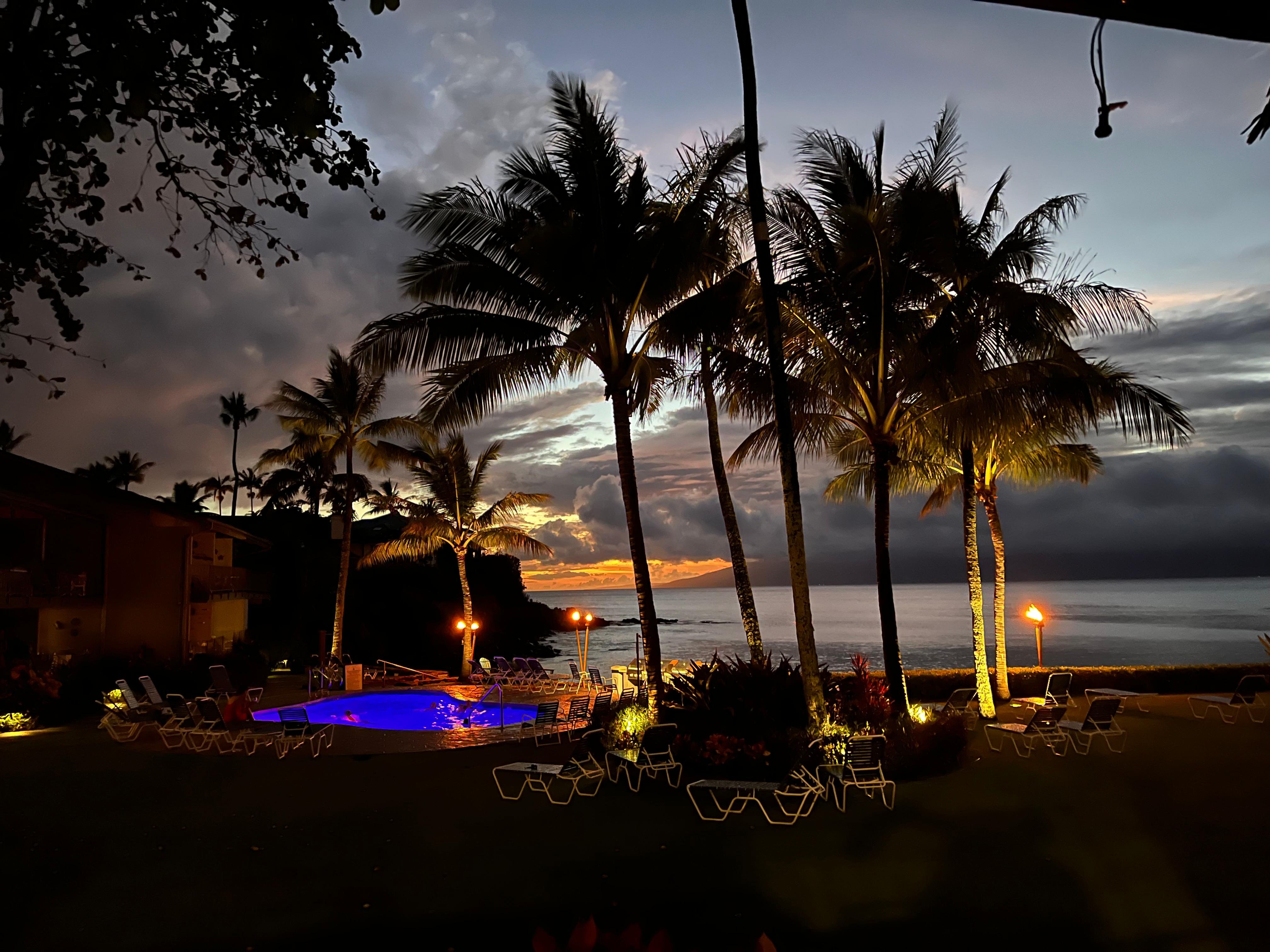 View at night with the torches lit.