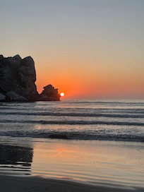 The beach is just down the road