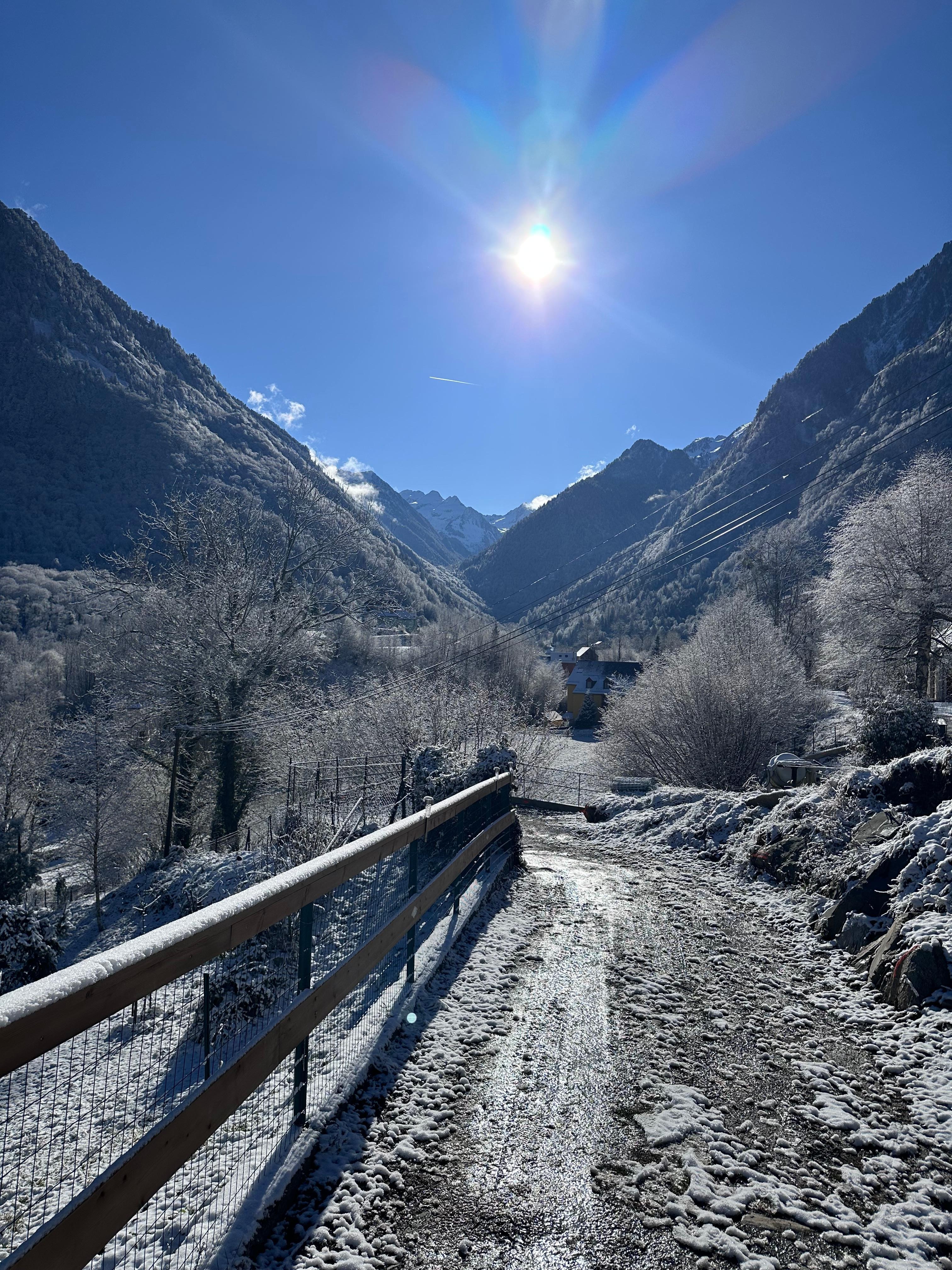 Vue depuis le chemin d’accès au logement. 