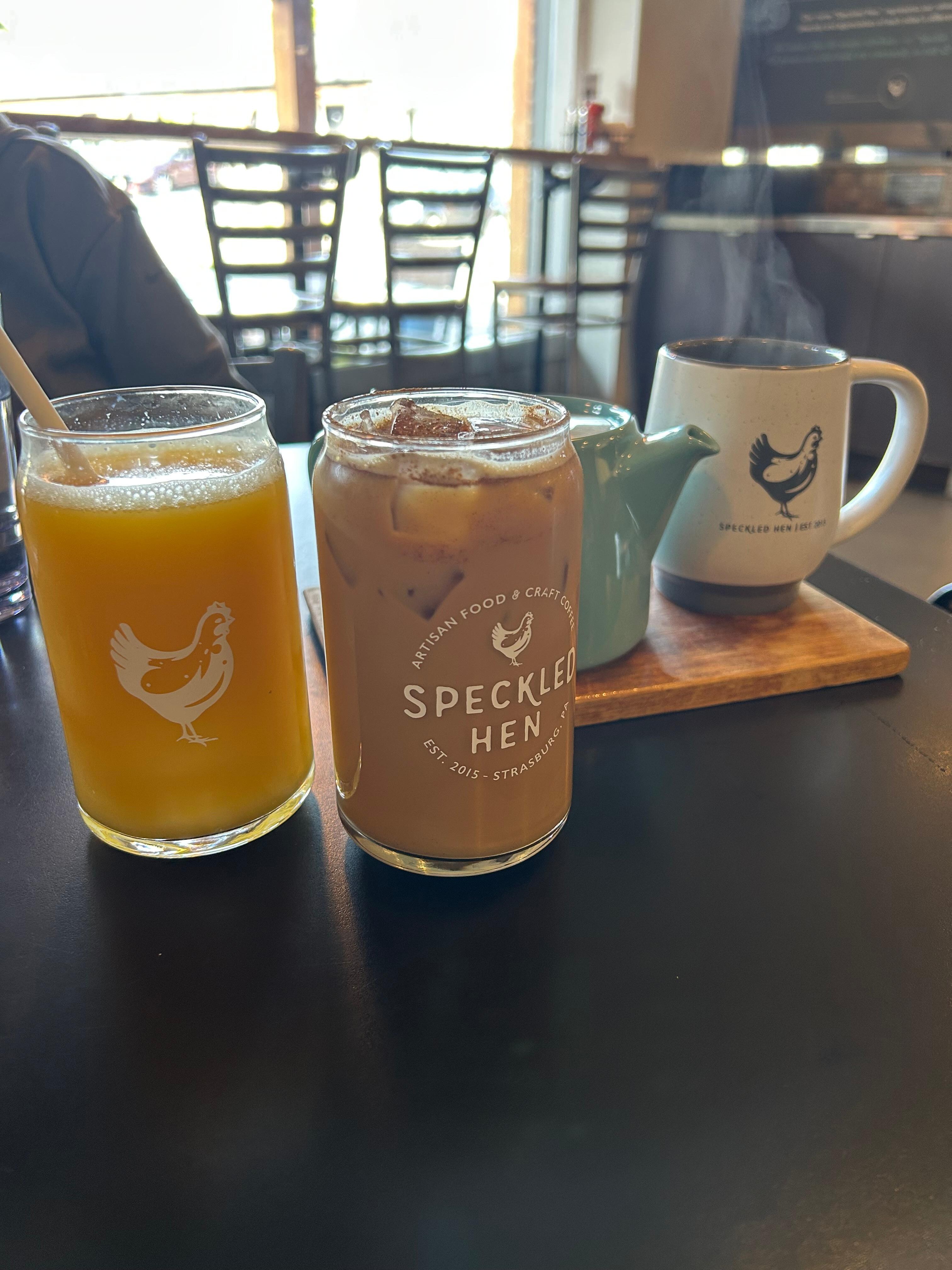 Speckled hen is the restaurant you have breakfast at and right across the street.