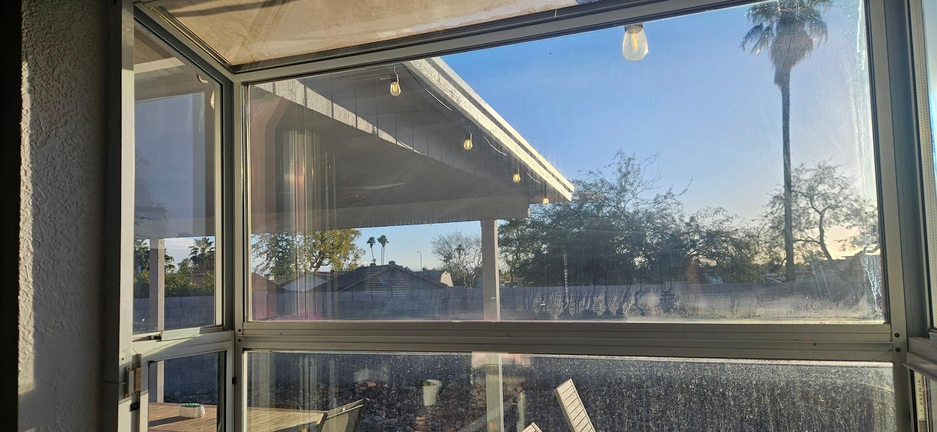 Bay window looking out to pool