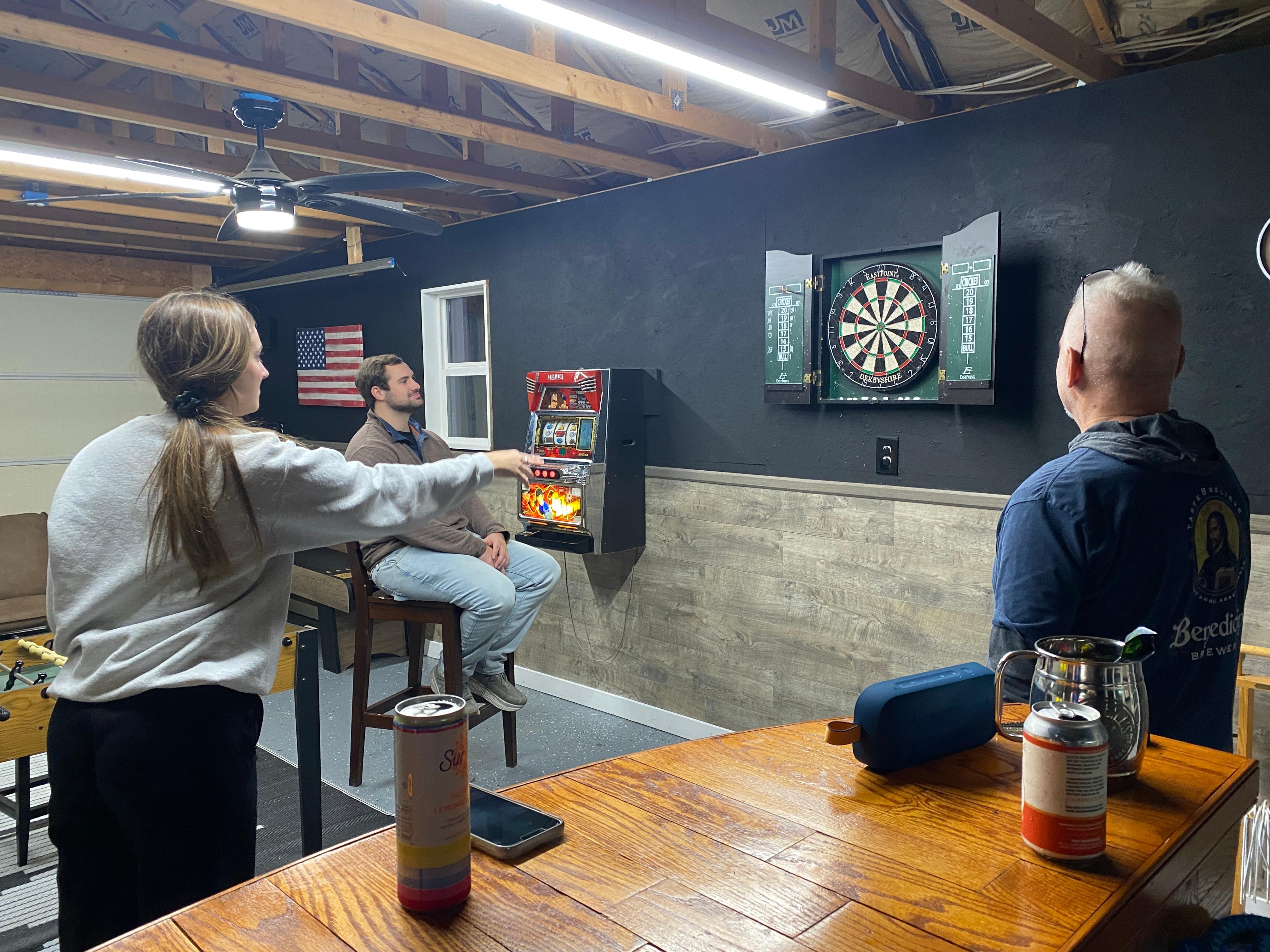 Darts in the game shed. 
