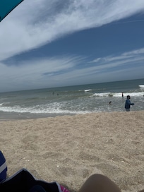 Right on the beach. 30second walk