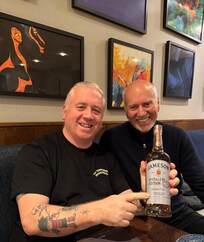 Enjoying the bar with world famous Irish Cane fighting teacher Bernie Leddy from Leitrim. who recommended the hotel to us.