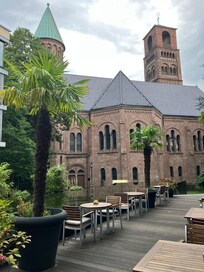 The adjacent church with spectacular bell ringing