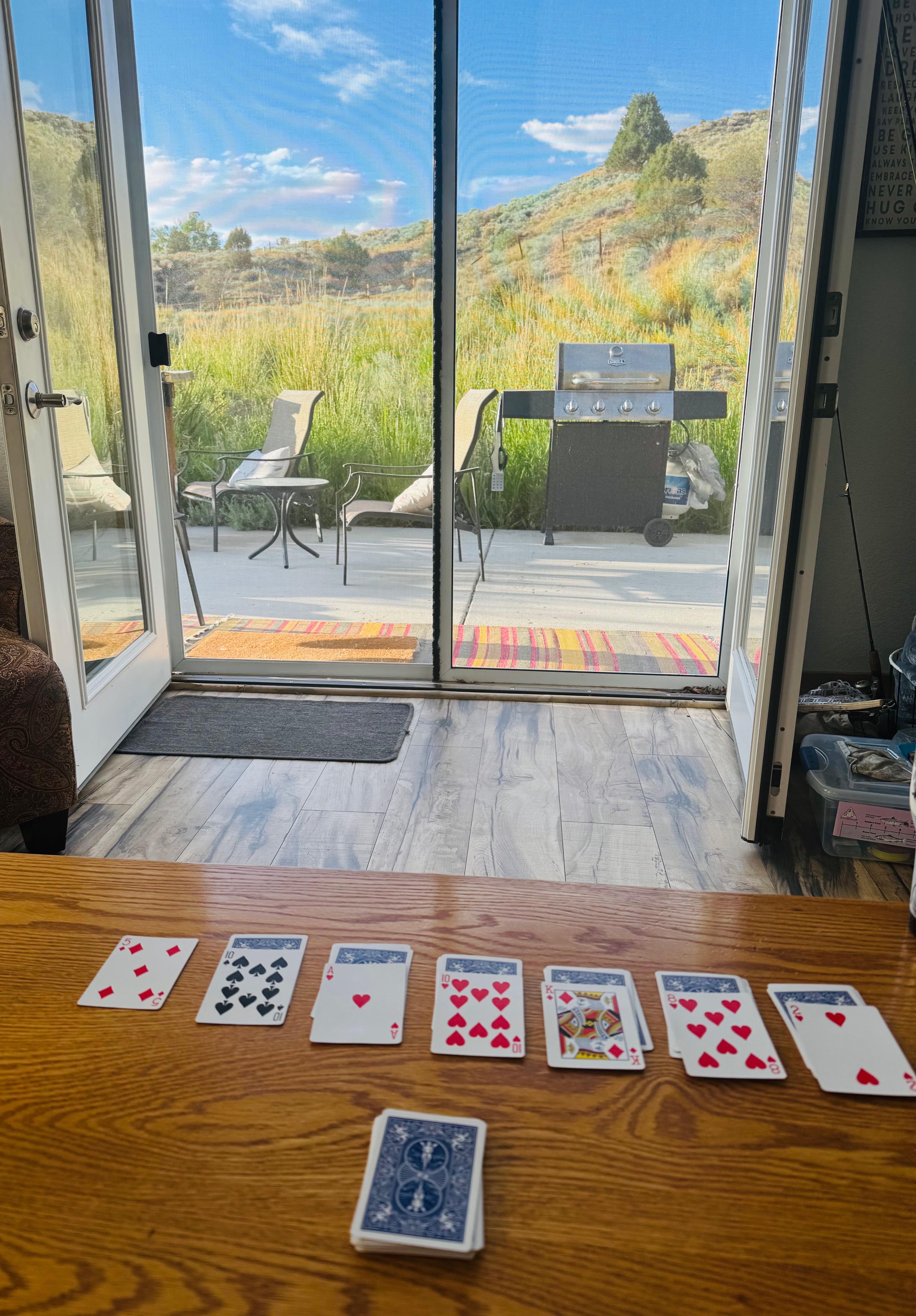 Beautiful scenic view while playing cards.