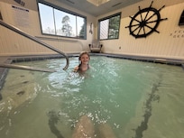 Enjoying the large hot tub!