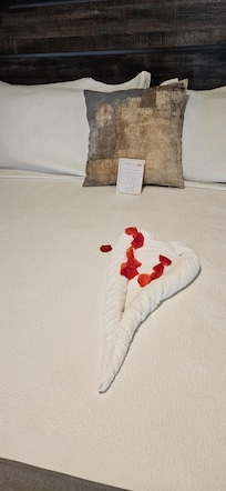 Bed was decorated.