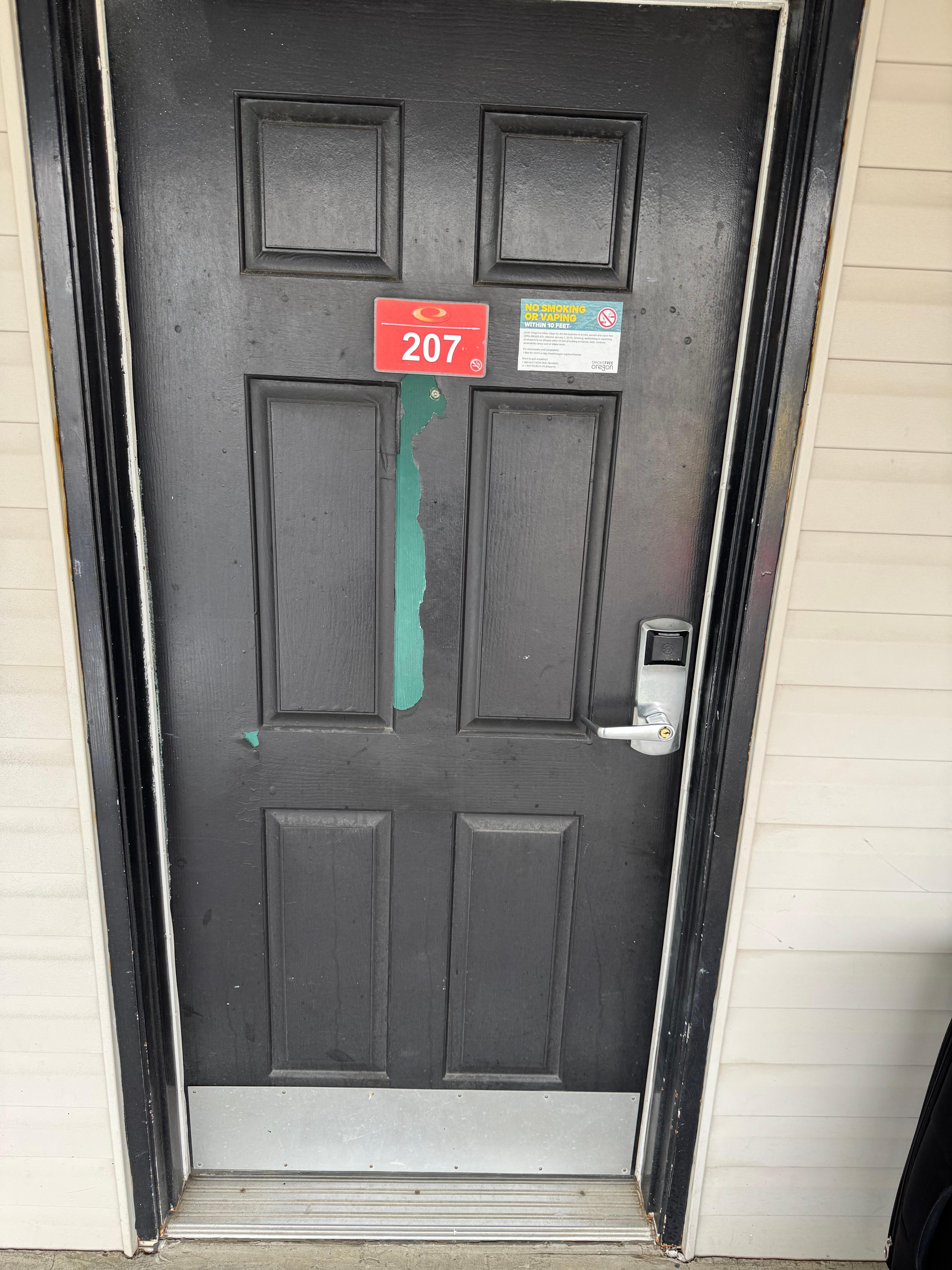 Our door didn’t lock without help of a crowbar and the paint was peeling.