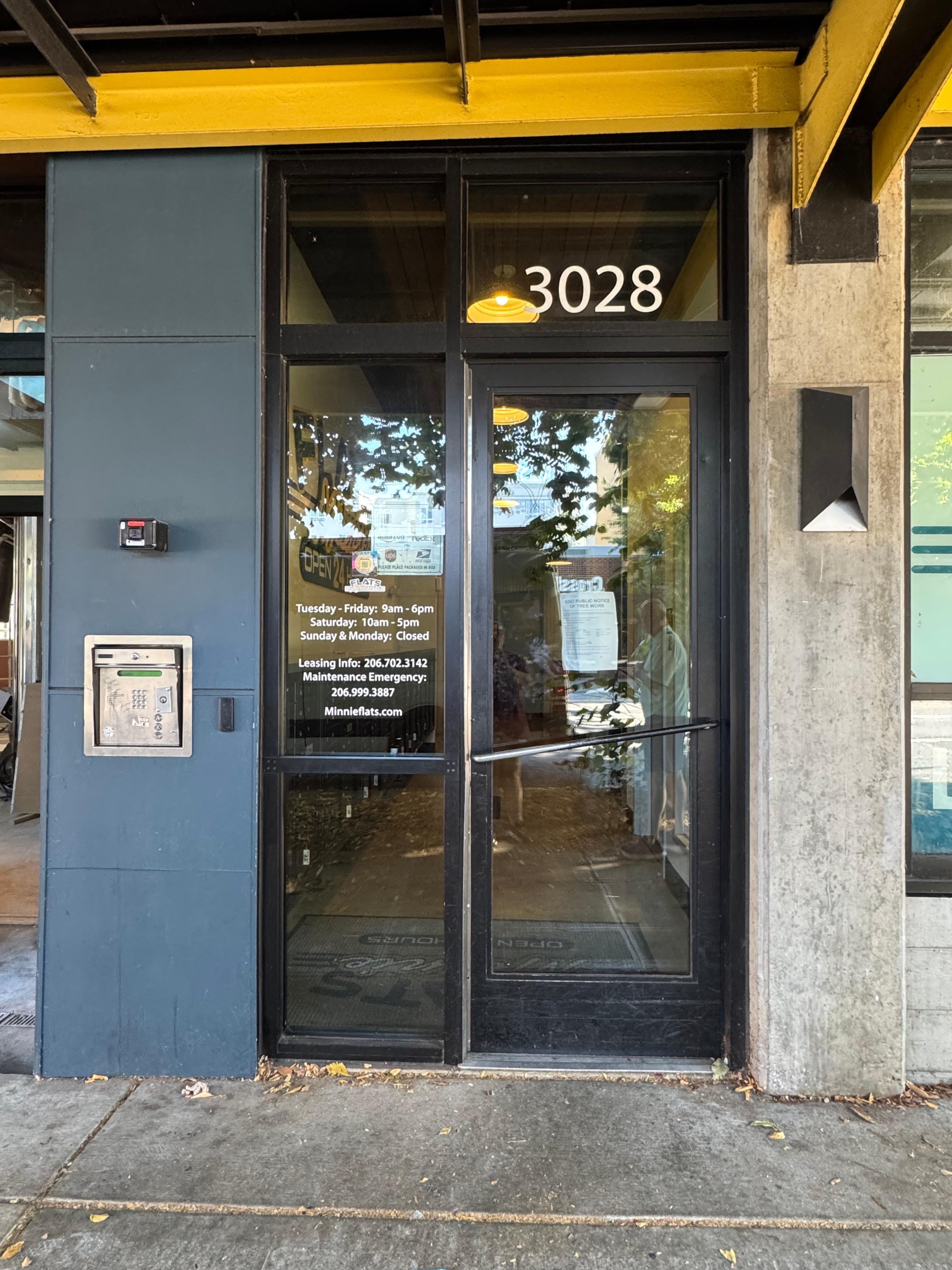 Entrance to get upstairs to the apartment. Elevator is straight ahead