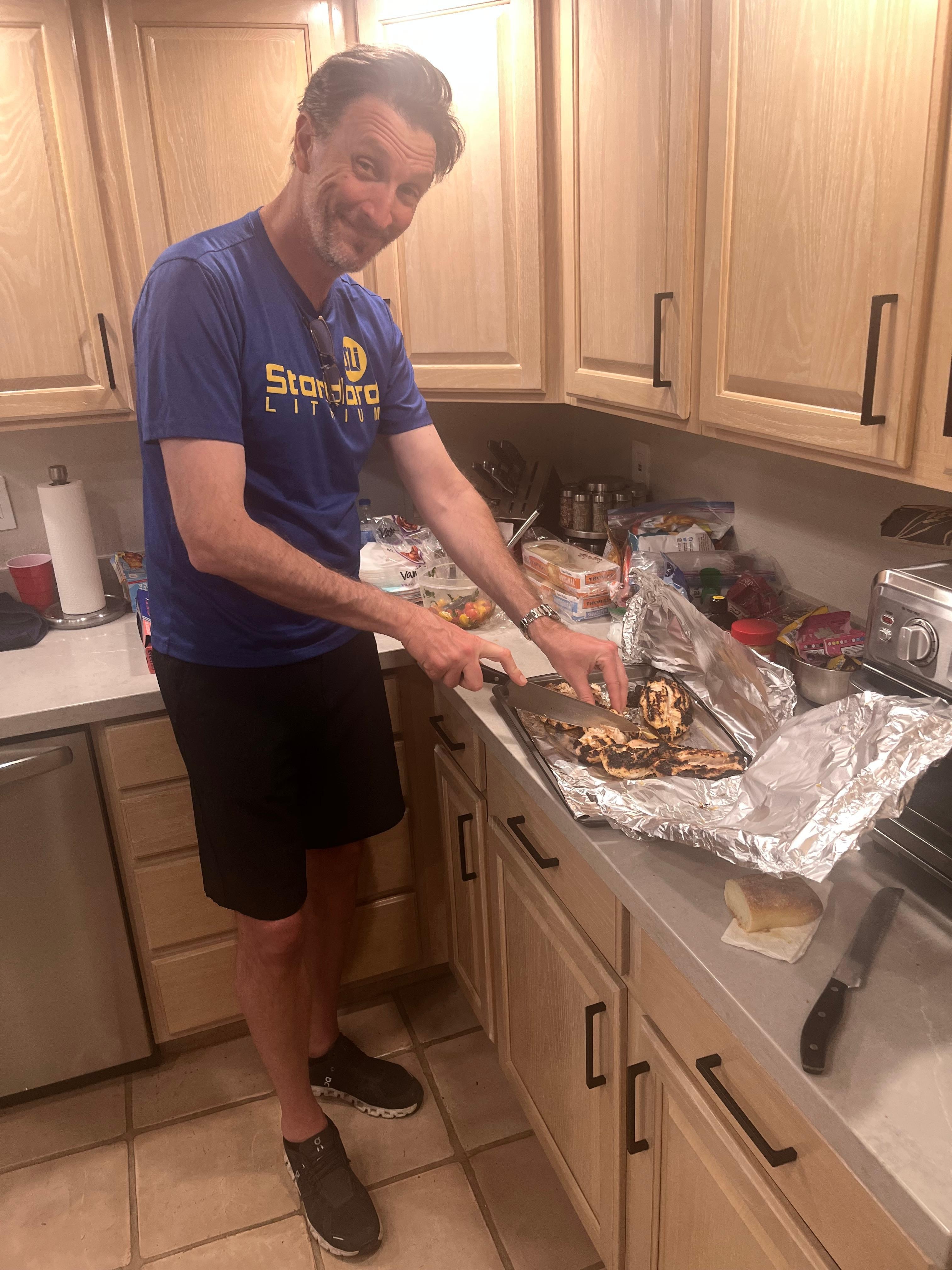 Grilling Chicken. David had all the tools needed 