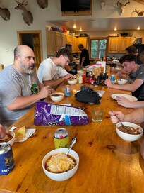 Enjoying a great meal in this beautiful live edge counter