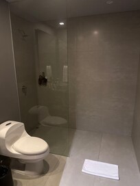 Nice large bathroom shower.