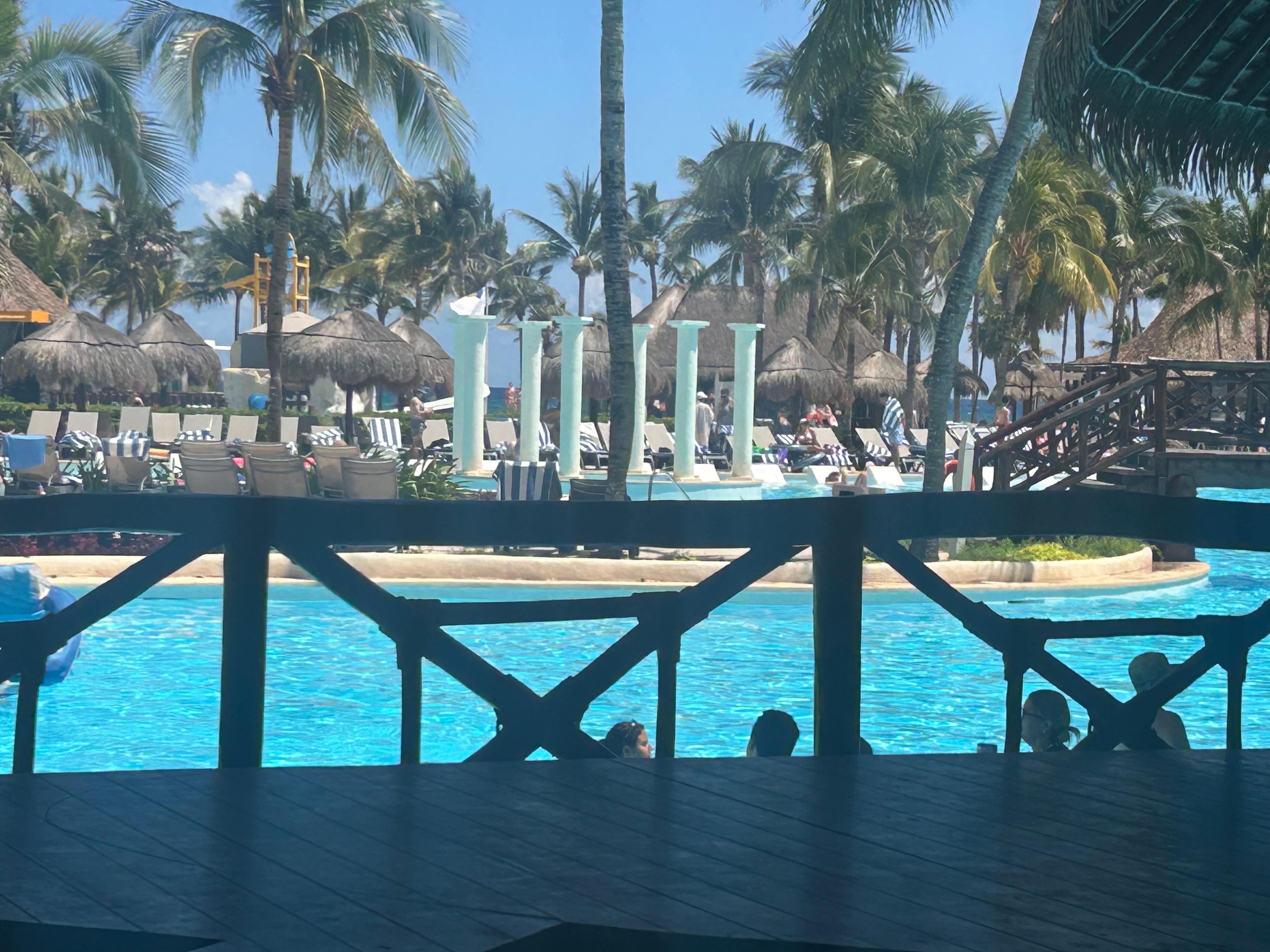 Our view of the pool with a swim up bar, as we ate lunch everyday made by talented chefs.